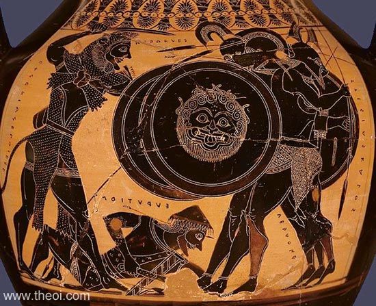 Heracles & Geryon | Attic black figure vase painting