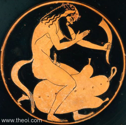 Satyr with Wineskin | Attic red figure vase painting